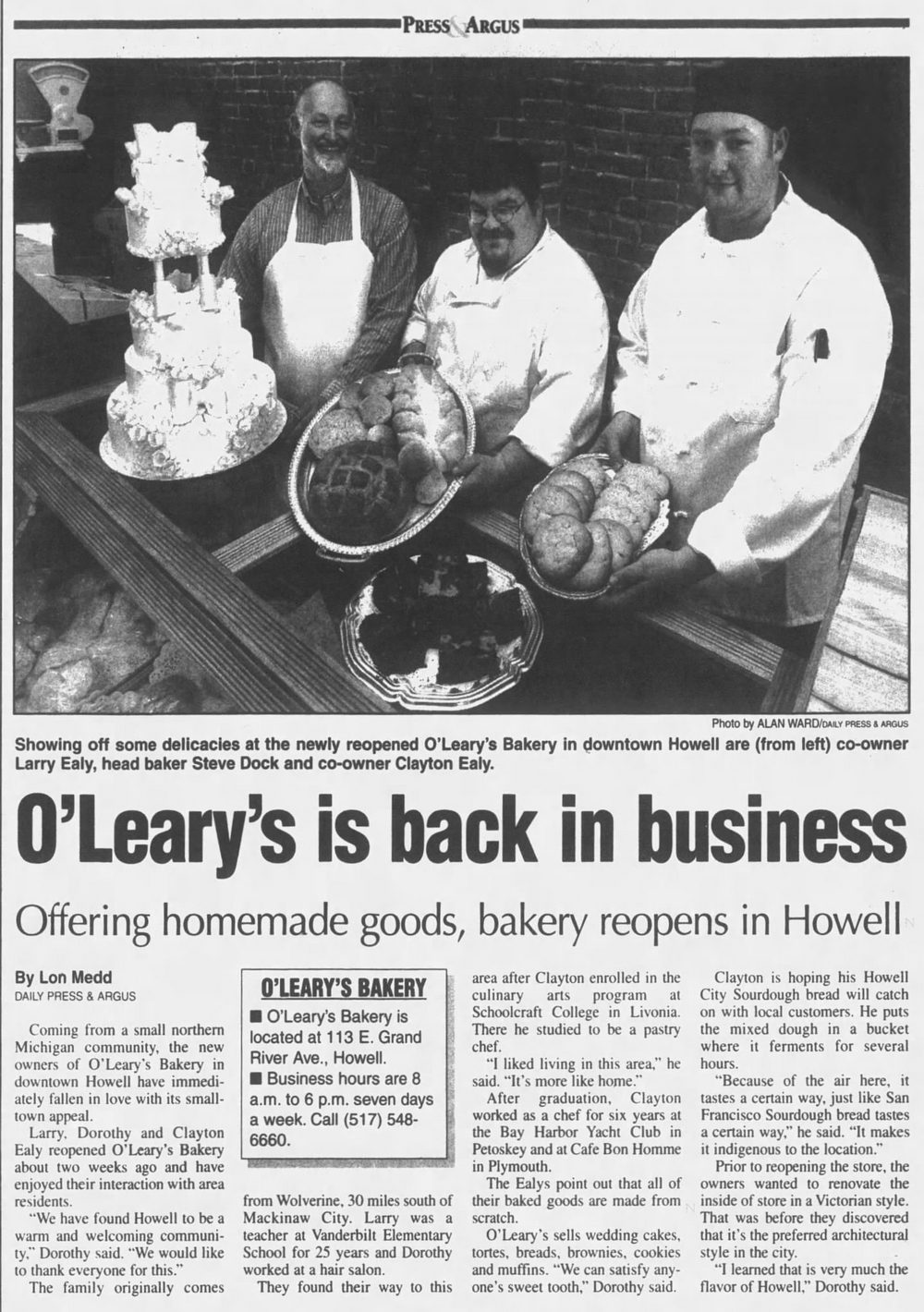 OLearys Bakery - Apr 28 2003 Article